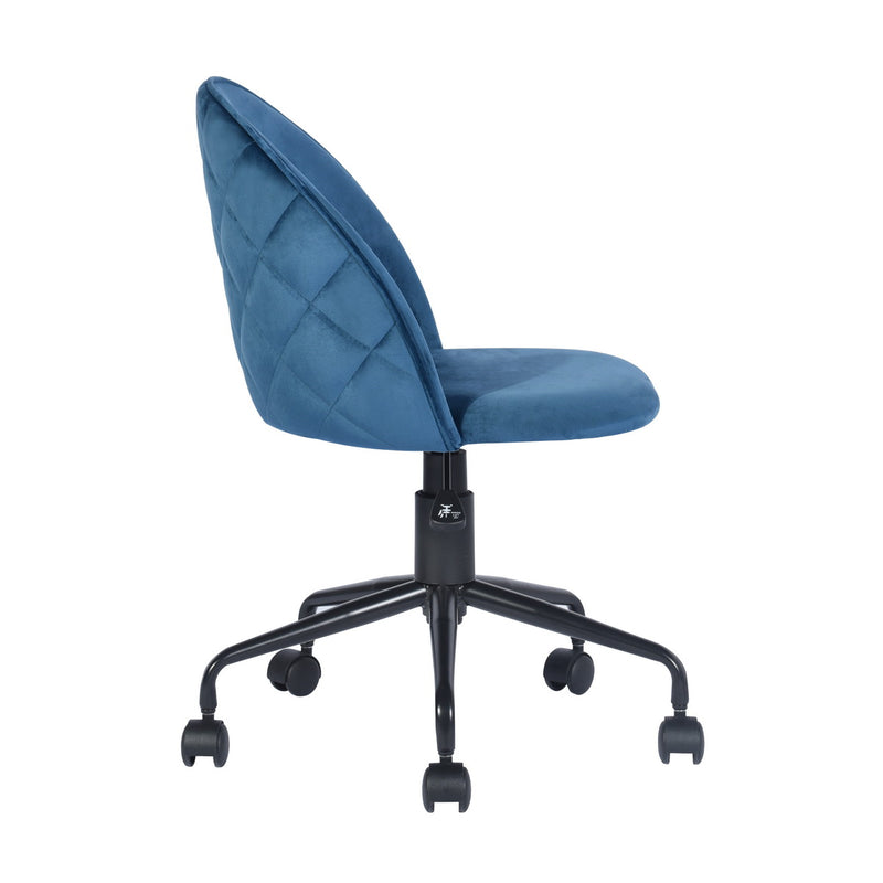 ROMBA BLUE - Office chair with wheels in blue velvet and quilted details