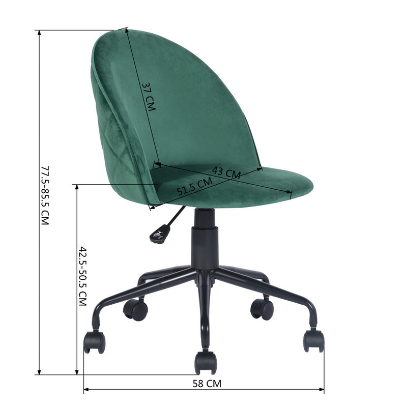 ROMBA GREEN - Office chair with wheels in green velvet and quilted details