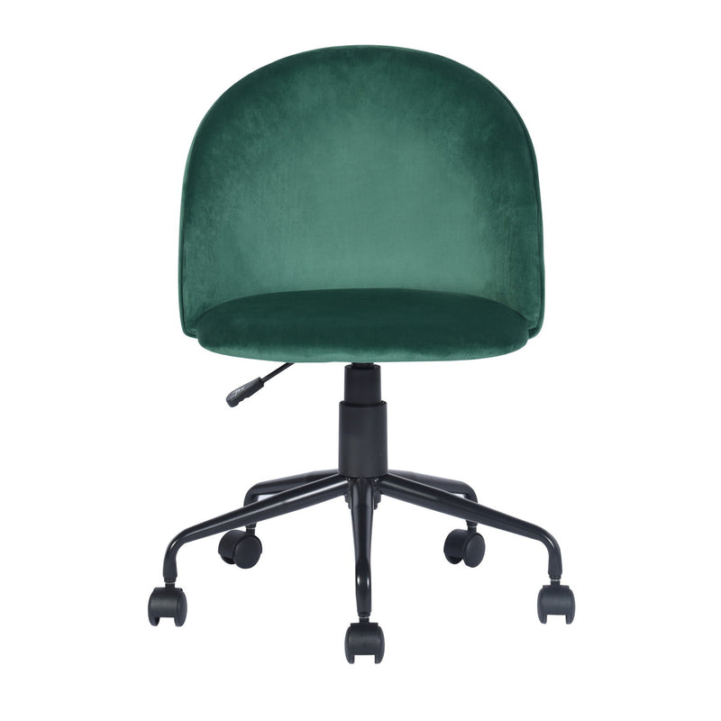 ROMBA GREEN - Office chair with wheels in green velvet and quilted details