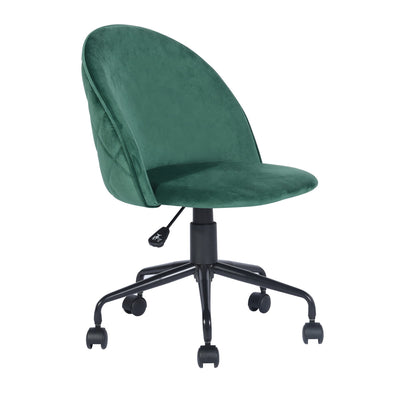 ROMBA GREEN - Office chair with wheels in green velvet and quilted details