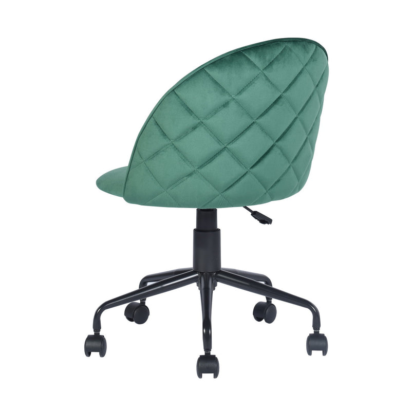 ROMBA GREEN - Office chair with wheels in green velvet and quilted details