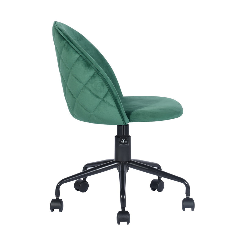 ROMBA GREEN - Office chair with wheels in green velvet and quilted details