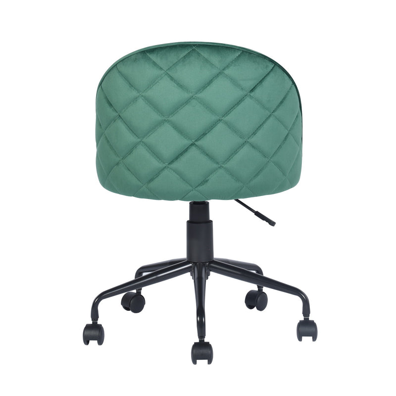 ROMBA GREEN - Office chair with wheels in green velvet and quilted details
