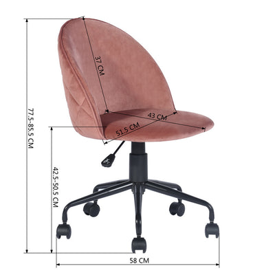ROMBA PINK - Office chair with wheels in pink velvet and quilted details