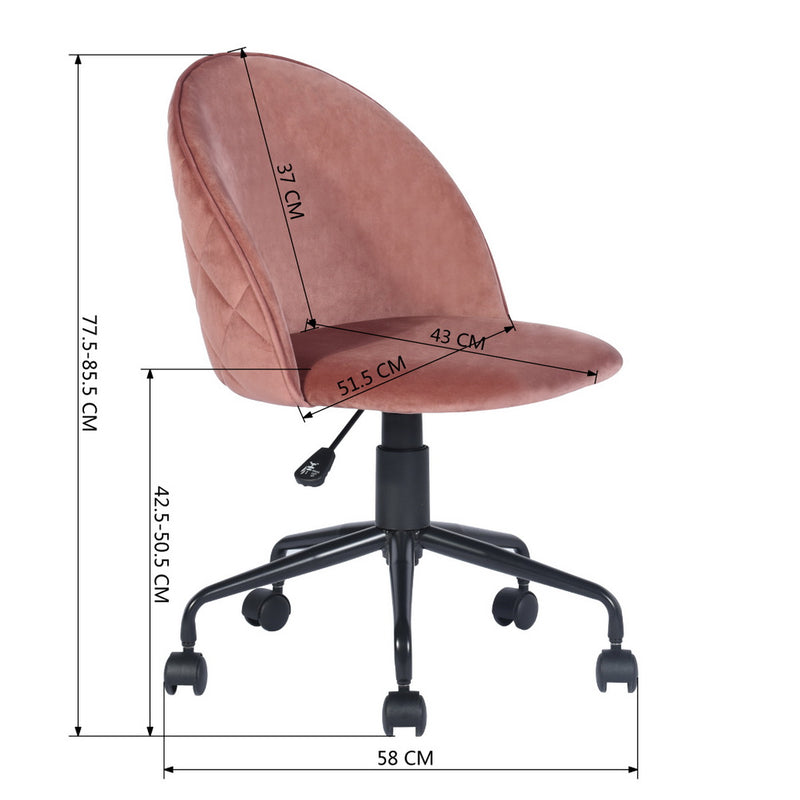 ROMBA PINK - Office chair with wheels in pink velvet and quilted details