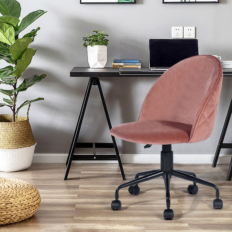 ROMBA PINK - Office chair with wheels in pink velvet and quilted details
