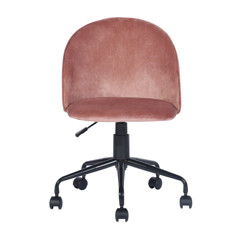 ROMBA PINK - Office chair with wheels in pink velvet and quilted details