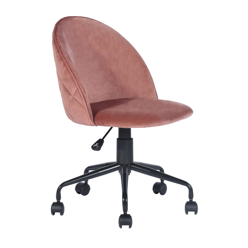 ROMBA PINK - Office chair with wheels in pink velvet and quilted details