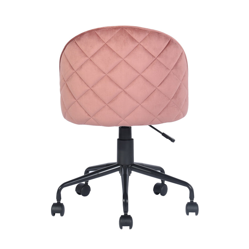 ROMBA PINK - Office chair with wheels in pink velvet and quilted details