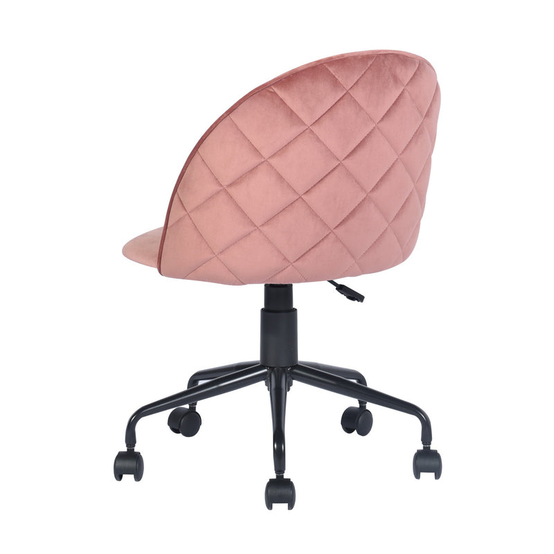 ROMBA PINK - Office chair with wheels in pink velvet and quilted details