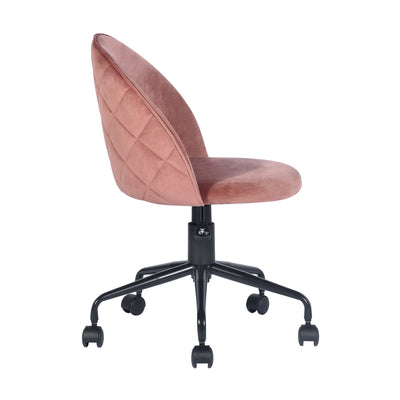 ROMBA PINK - Office chair with wheels in pink velvet and quilted details