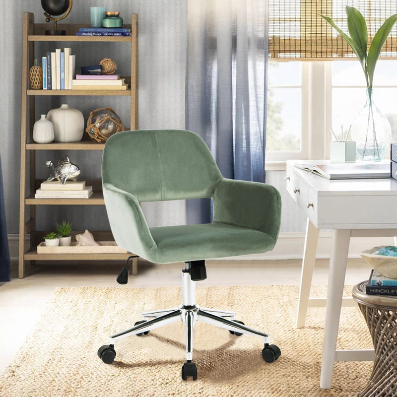 ROSS CHROME - Modern office chair in green velvet