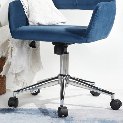 ROSS CHROME - Modern blue velvet office chair