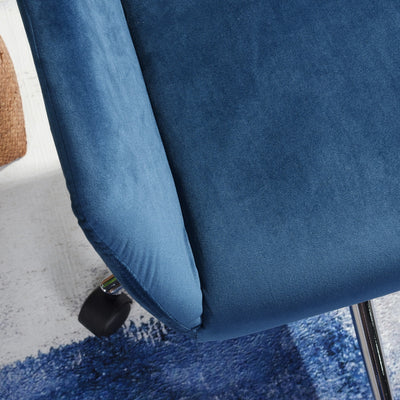 ROSS CHROME - Modern blue velvet office chair