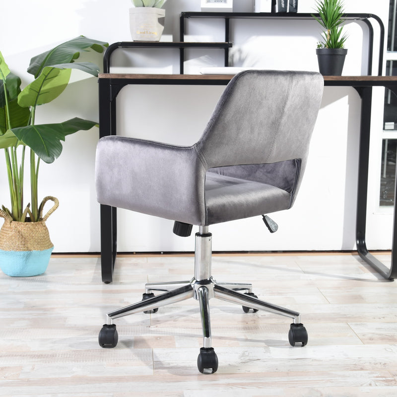 ROSS CHROME VELVET GREY - Modern office chair in gray velvet