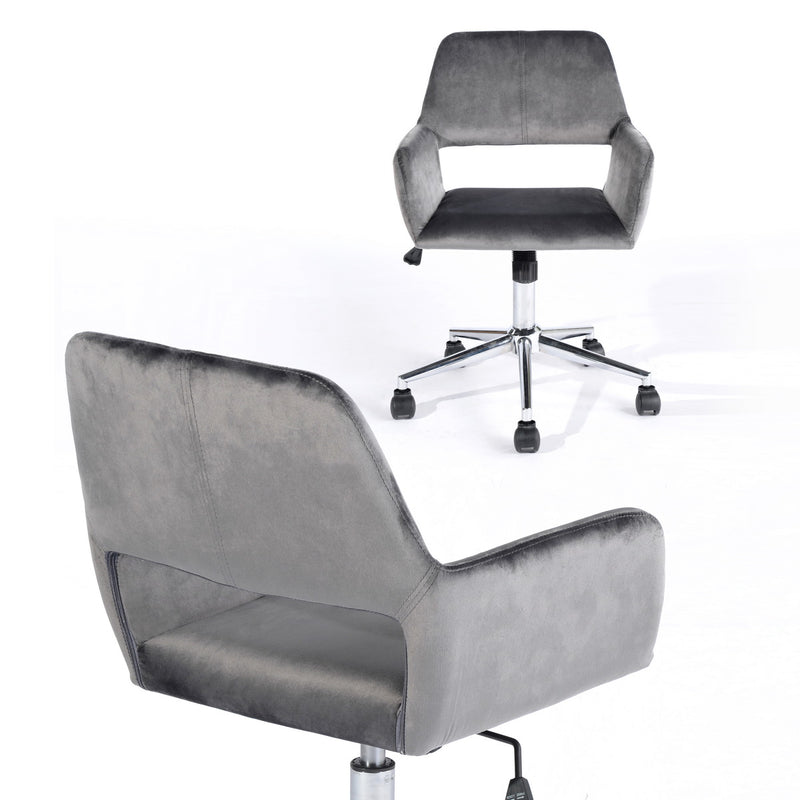 ROSS CHROME VELVET GREY - Modern office chair in gray velvet