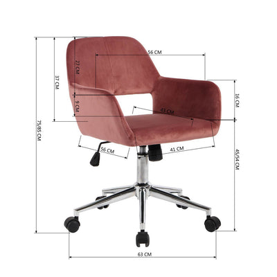 ROSS CHROME - Modern office chair in pink velvet