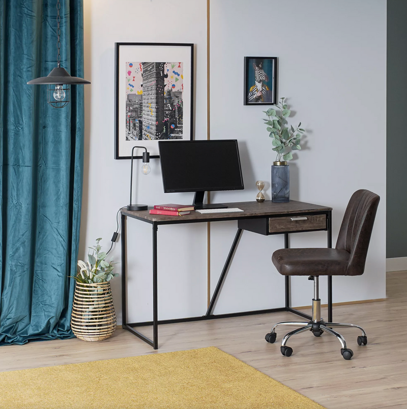 AYLER -  Retro industrial desk walnut wood