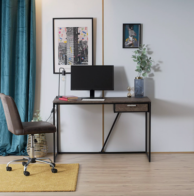 AYLER -  Retro industrial desk walnut wood