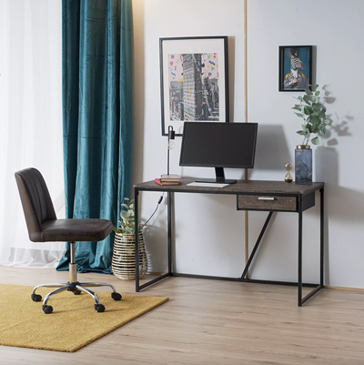 AYLER -  Retro industrial desk walnut wood