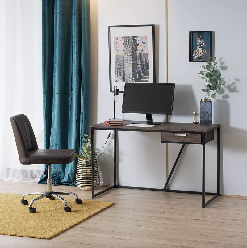 AYLER -  Retro industrial desk walnut wood