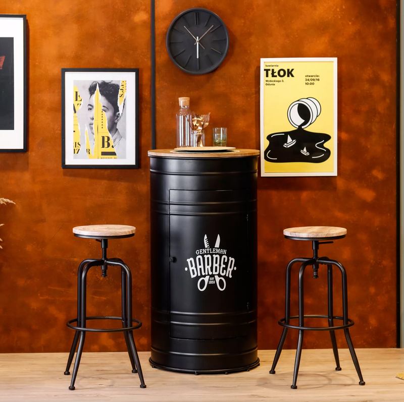 ANACLETUS - Industrial bar stool - Natural and black - Set of 2