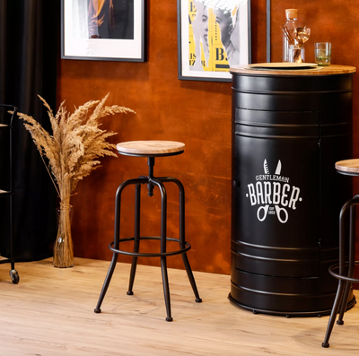 ANACLETUS - Industrial bar stool - Natural and black - Set of 2