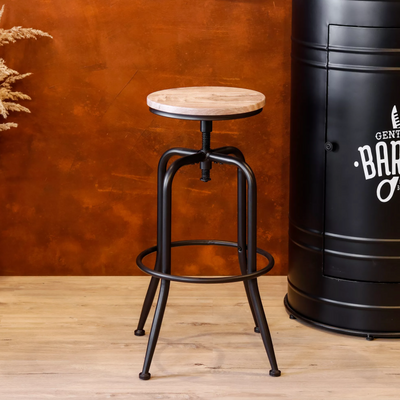 ANACLETUS - Industrial bar stool - Natural and black - Set of 2