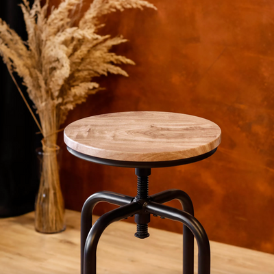 ANACLETUS - Industrial bar stool - Natural and black - Set of 2