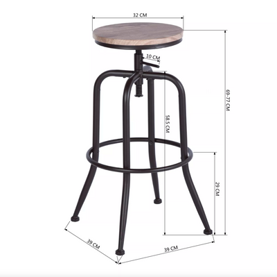 ANACLETUS - Industrial bar stool - Natural and black - Set of 2