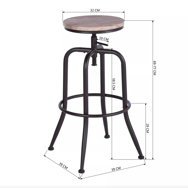 ANACLETUS - Industrial bar stool - Natural and black - Set of 2