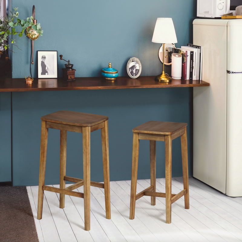 RORIC - Solid wood retro bar stools - Set of 2