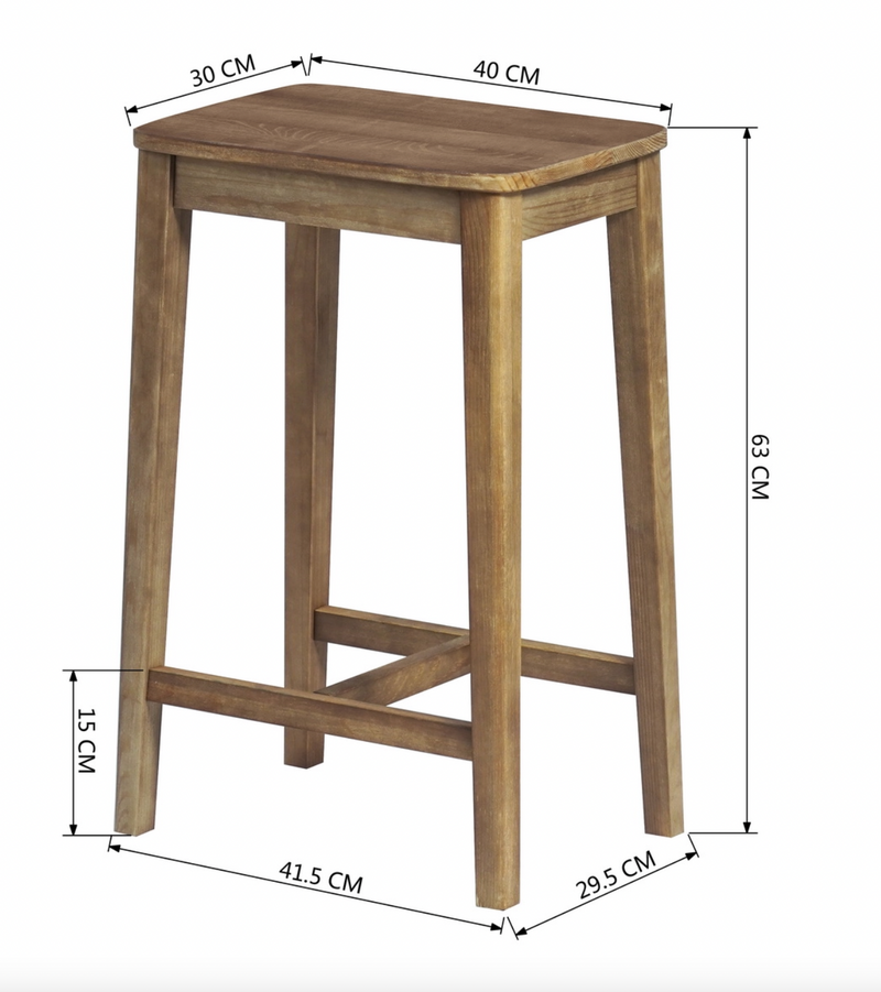 RORIC - Solid wood retro bar stools - Set of 2