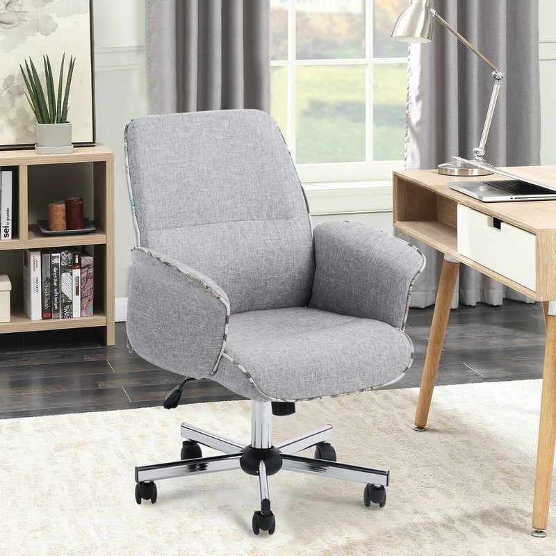 THOMASINA - Comfortable office chair with armrests in grey fabric