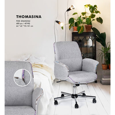 THOMASINA - Comfortable office chair with armrests in grey fabric