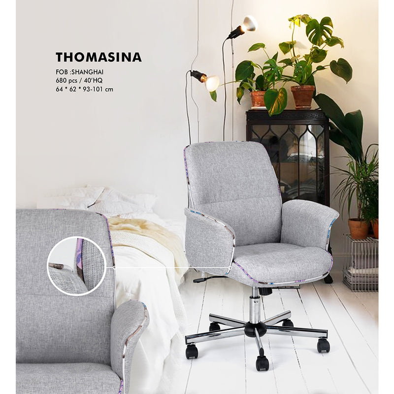THOMASINA - Comfortable office chair with armrests in grey fabric