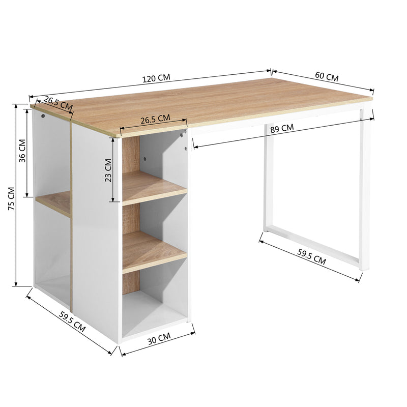 WEEKS - Modern desk with five white shelves and oak wood